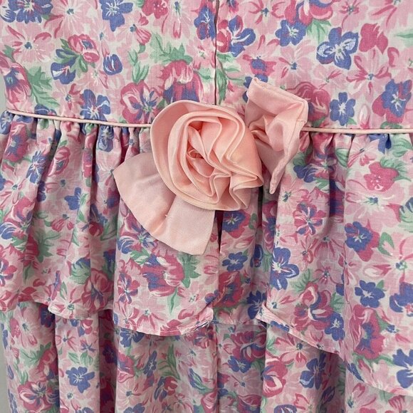 Vintage 80s/90s Floral Party Dress Girls L Pink Ruffle Easter Wedding Girly EUC - Picture 9 of 13